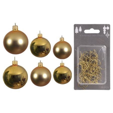 Groot pakket glazen kerstballen 50x goud glans/mat 4-6-8 cm incl haakjes