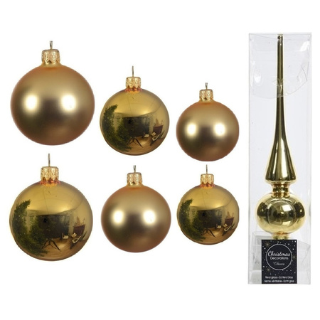 Groot pakket glazen kerstballen 50x goud glans/mat 4-6-8 cm met piek glans