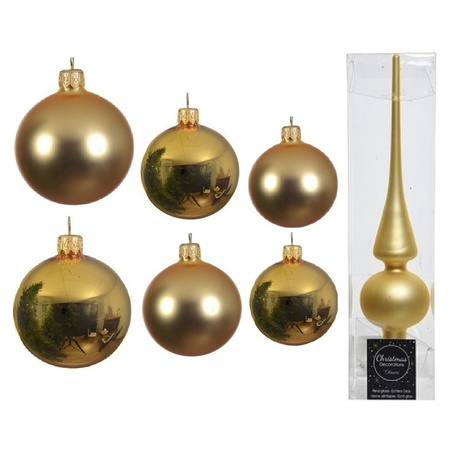 Groot pakket glazen kerstballen 50x goud glans/mat 4-6-8 cm met piek mat