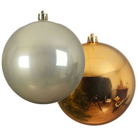 Large plastic christmas baubles - 2x pcs - champagne and gold - 20 cm