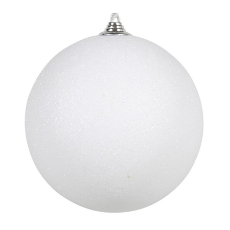 1x Large white glitter Christmas bauble 18 cm