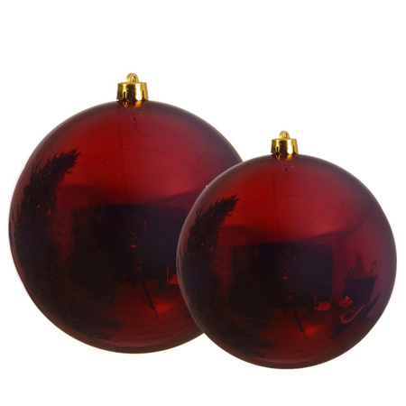 Grote kerstballen 2x stuks donkerrood 14 en 20 cm kunststof