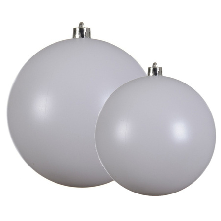 Grote kerstballen 2x stuks wit 14 en 20 cm kunststof