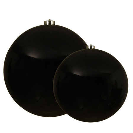 Large christmas baubles black 14 and 20 cm plastic