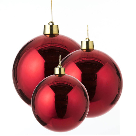 Grote kerstballen 3x stuks rood 15, 20 en 25 cm kunststof