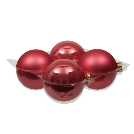 Grote kerstballen - 4x st - bubblegum roze - 10 cm - glas - mat/glans - kerstversiering