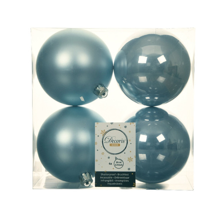 Grote kerstballen - 4x st - lichtblauw - kunststof - glans/mat - kerstversiering