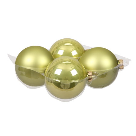 Grote kerstballen - 4x st - oasis/pistache groen - 10 cm - glas