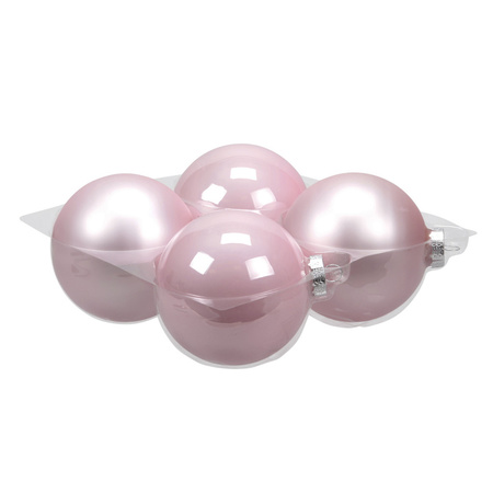 Grote kerstballen - 4x st - poeder roze - 10 cm - glas