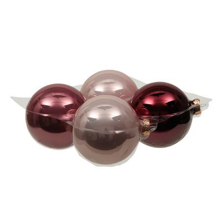Grote kerstballen - 4x st - roze tinten - 10 cm - glas - mat/glans