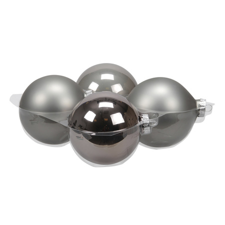 Grote kerstballen - 4x st - titanium grijs - 10 cm - glas - mat/glans