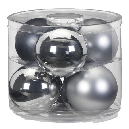 Grote kerstballen - 6x st - grijs/zilver - 10 cm - glas - glans/mat