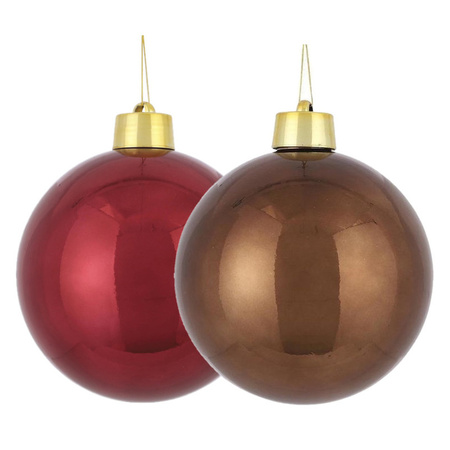 Large plastic christmas baubles 20 cm - set of 2 pcs - brown and dark red