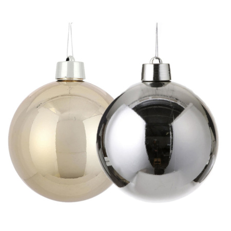 Large plastic christmas baubles 20 cm - set of 2 pcs - silver and champagne