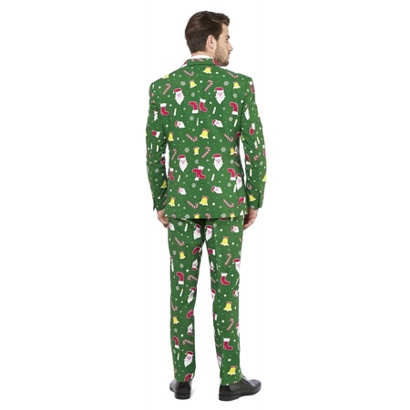 Big size business suit green with Christmas print