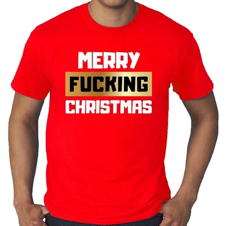 Grote maten fout Kerst shirt merry fucking Christmas rood heren