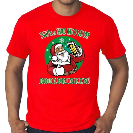 Plus size Christmas t-shirt niks hohoho doordrinken red men