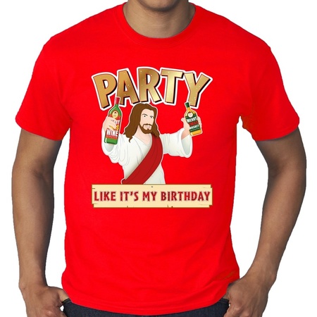 Plus size Christmas t-shirt red party Jezus for men