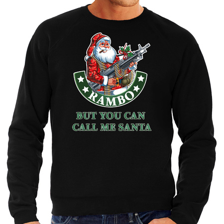 Grote maten Foute Kersttrui / outfit Rambo but you can call me Santa zwart voor heren
