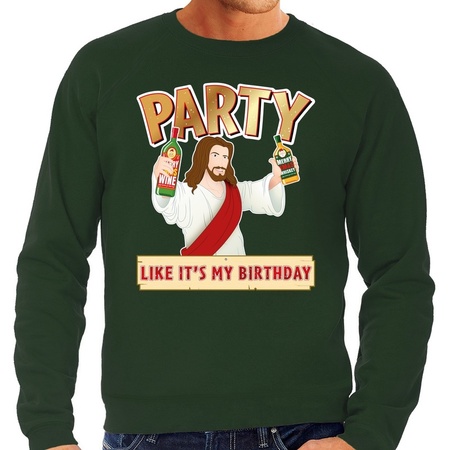 Grote maten foute Kersttrui Party Jezus groen voor heren