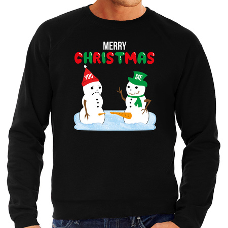 Grote maten Merry Christmas sneeuwpoppen mijne is groter fout Kerst sweater / trui zwart voor heren
