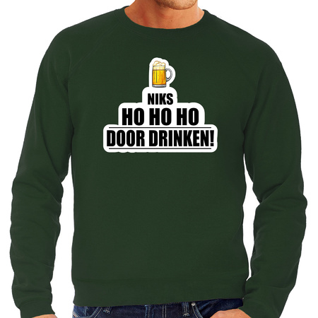 Grote maten niks ho ho ho bier doordrinken foute Kerst sweater / trui groen voor heren