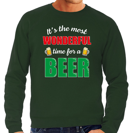 Plus size wonderful beer Christmas sweater green for men