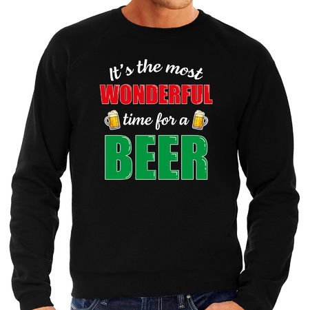 Plus size wonderful beer Christmas sweater black for men