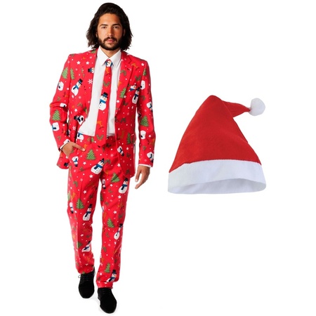 Mens Opposuits Christmas costume red with free hat - size 48 (M)