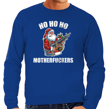 Hohoho motherfuckers foute Kerstsweater / Kersttrui blauw voor heren