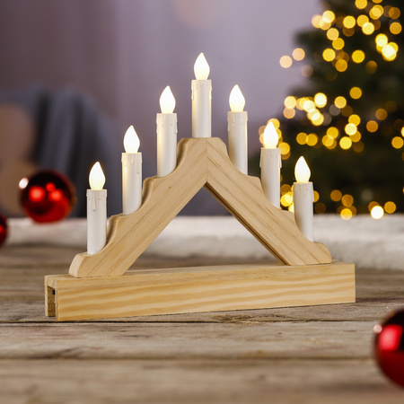 Wooden candle bridge with Led lights warm white 7 lights 21 cm