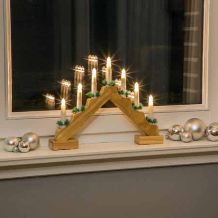 Wooden candle bridge with LED lights white 7 lights 42 cm