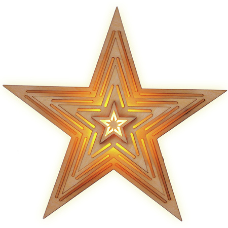 Wooden christmas star with warm white light 15 cm