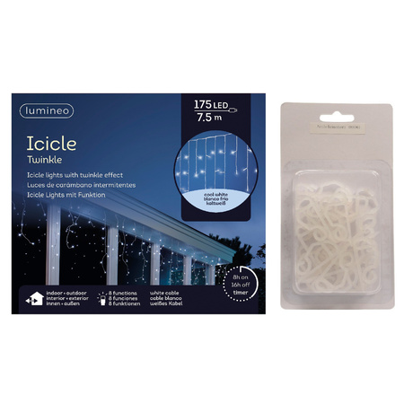 Christmas lights Led cool white icicle 175 leds with 24x gutter hanging hooks