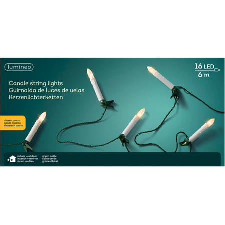 Kaars verlichting - 16 LED kaarsen - 600 cm - warm wit 