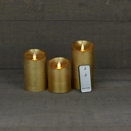 Kaarsen set 3x gouden LED stompkaarsen met afstandsbedieni