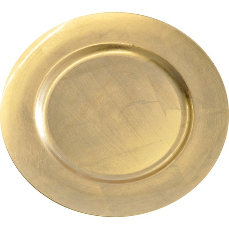 Ronde kaarsenplateau goud van kunststof D33 cm met 3 groene LED-kaarsen 10/12,5/15 cm