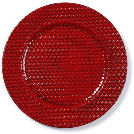 Kaarsenbord/plateau rood gevlochten 33 cm rond