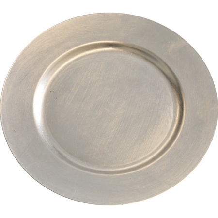 Ronde kaarsenplateau zilver van kunststof D33 cm met 3 groene LED-kaarsen 10/12,5/15 cm