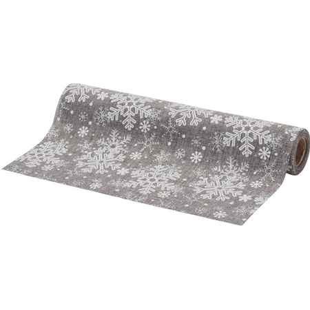 Table runner silver with snowflakes christmas theme 250 x 21 cm 