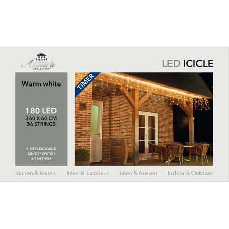 Christmas icicle lights with timer warm white LED 3,6 m