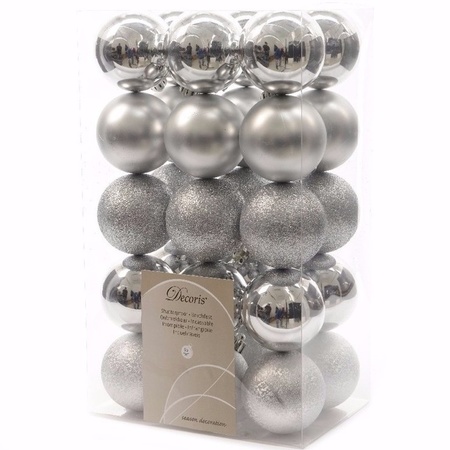 Kerst kerstballen zilver mix 6 cm Christmas Silver 30 stuks