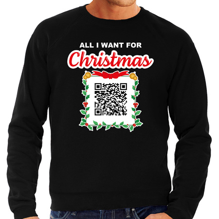 Kerst QR code kersttrui Alleen maar zuipen heren zwart - Foute kerstsweater