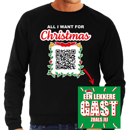 Kerst QR code kersttrui Een lekkere gast heren zwart - Foute gay kerstsweater