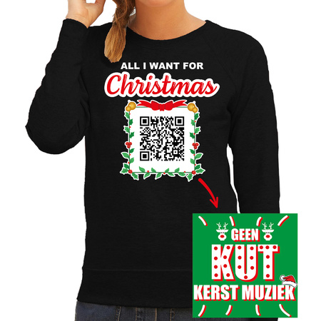 Kerst QR code kersttrui Geen Kut kerst muziek dames zwart - Foute kerstsweater voor bestellen, decoratie winkel met Kerst QR code kersttrui Geen
