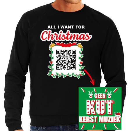 Kerst QR code kersttrui Geen Kut kerst muziek heren zwart - Foute kerstsweater