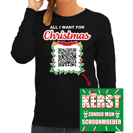 Kerst QR code kersttrui Kerst zonder schoonmoeder dames zwart - Foute kerstsweater