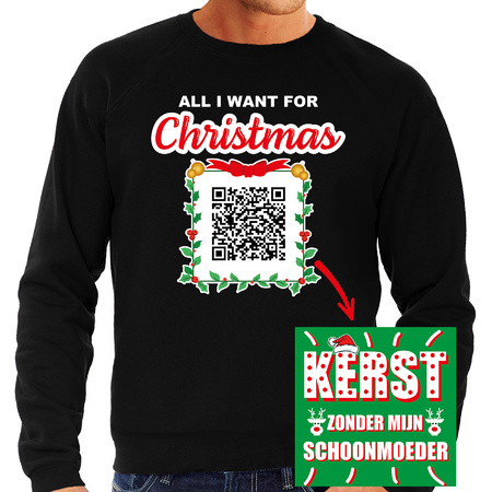 Kerst QR code kersttrui Kerst zonder schoonmoeder heren zwart - Foute kerstsweater