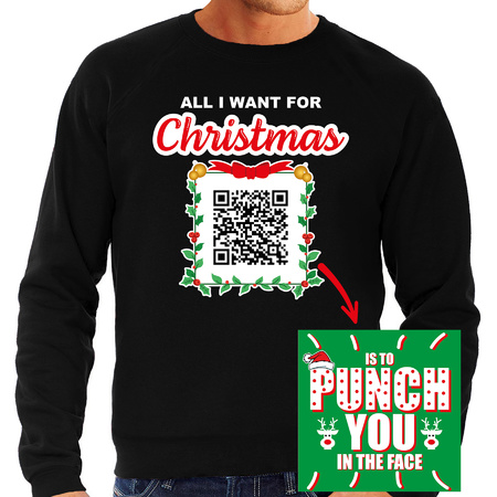 Kerst QR code kersttrui Punch you in the face heren zwart - Foute kerstsweater