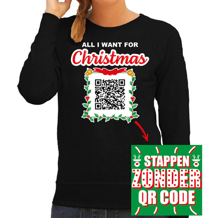 Kerst QR code kersttrui Stappen zonder QR code dames zwart - Foute kerstsweater